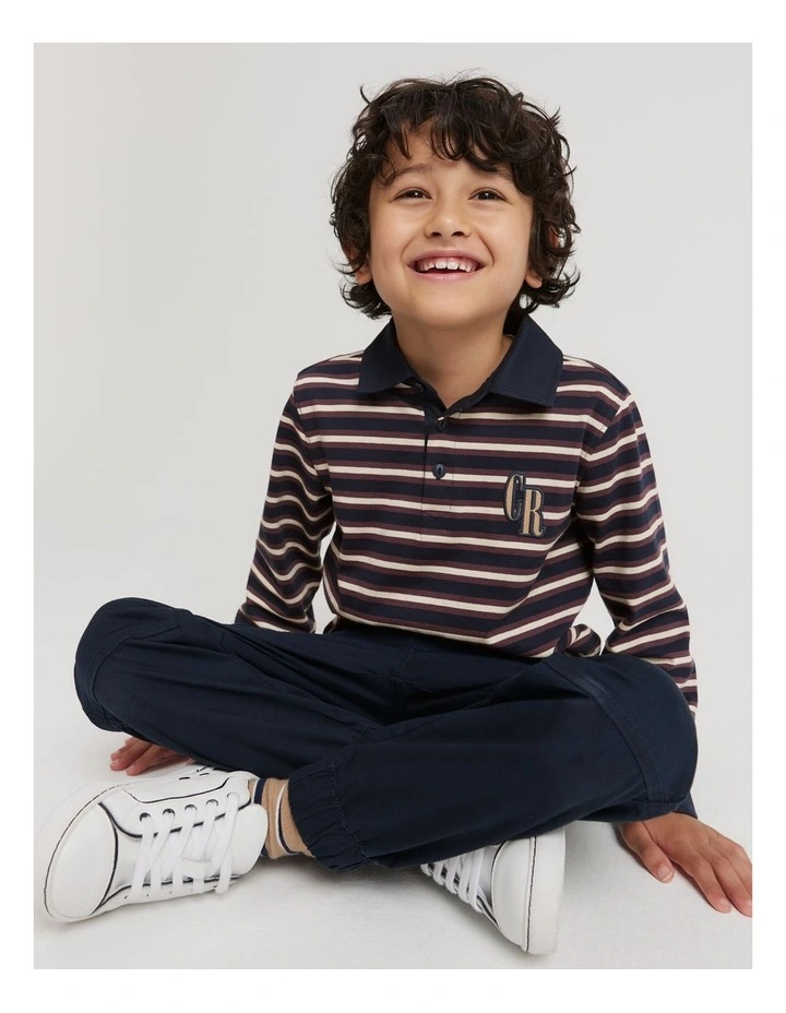 Organically Grown Cotton Long Sleeve Block Stripe Rugby Sweat in Navy image 2