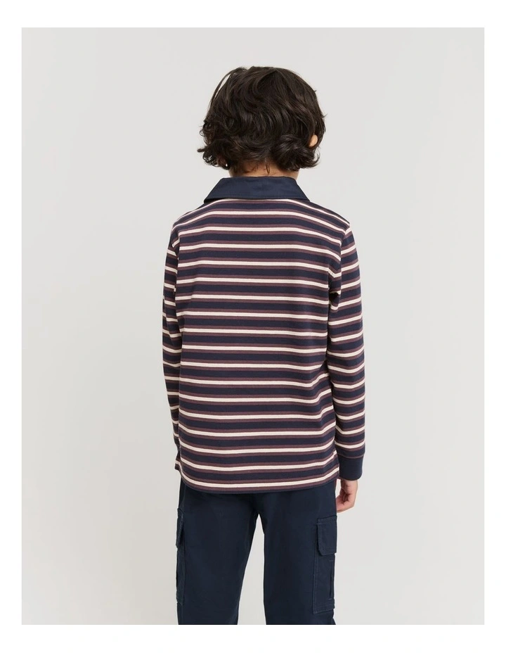 Organically Grown Cotton Long Sleeve Block Stripe Rugby Sweat in Navy image 3