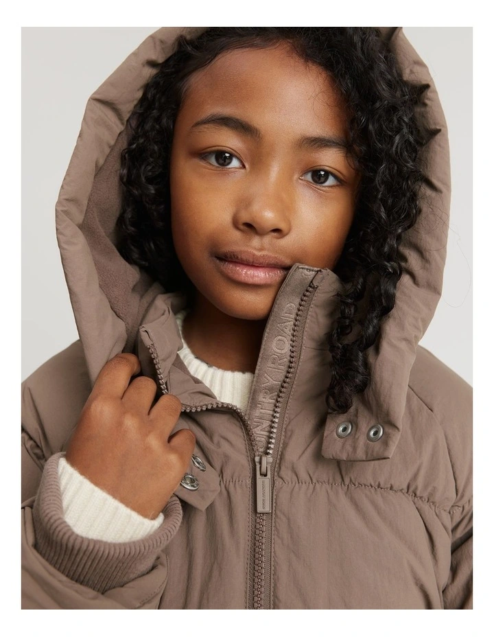Recycled Nylon Puffer Sweat Jacket in Chocolate image 1