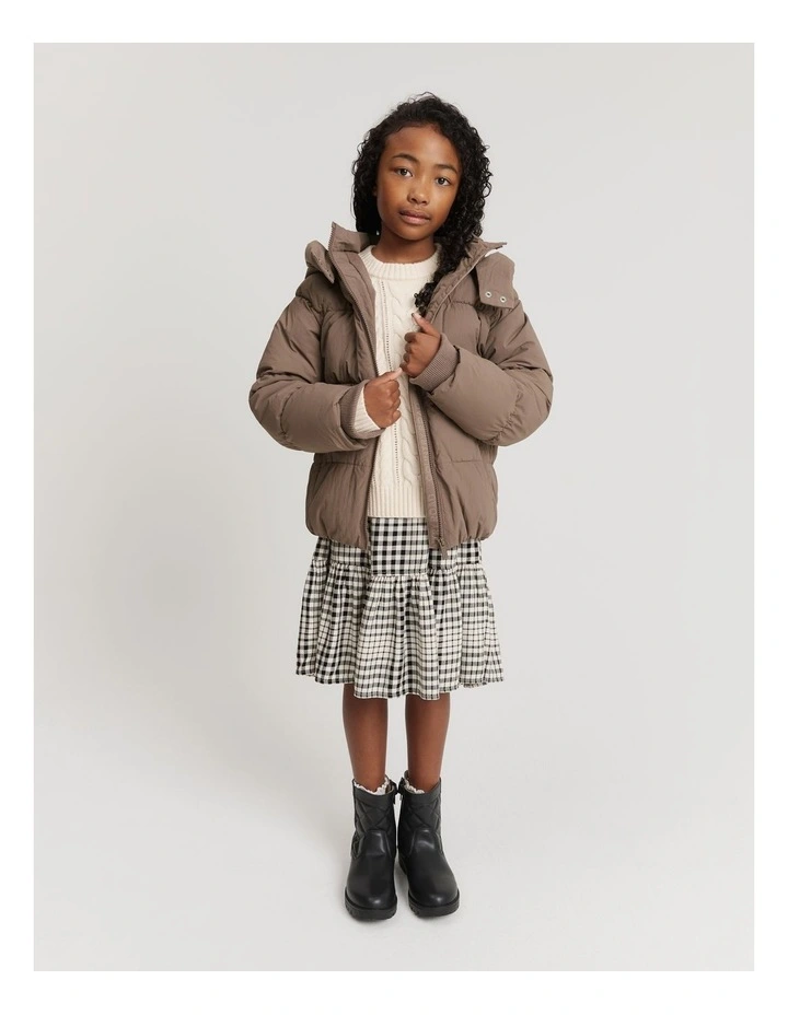 Recycled Nylon Puffer Sweat Jacket in Chocolate image 2