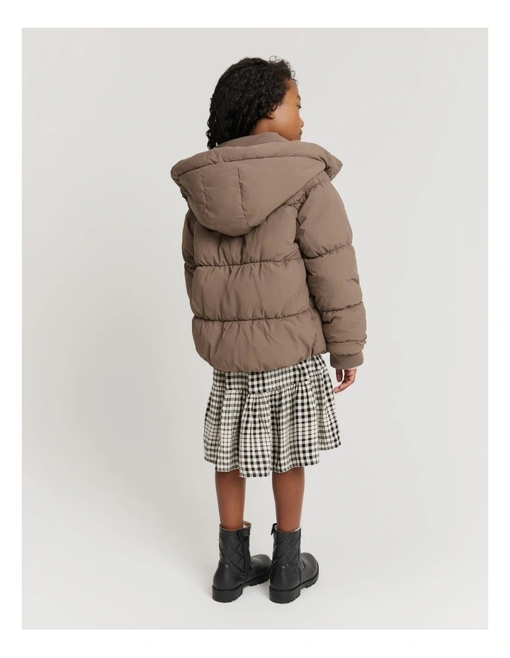 Recycled Nylon Puffer Sweat Jacket in Chocolate image 3