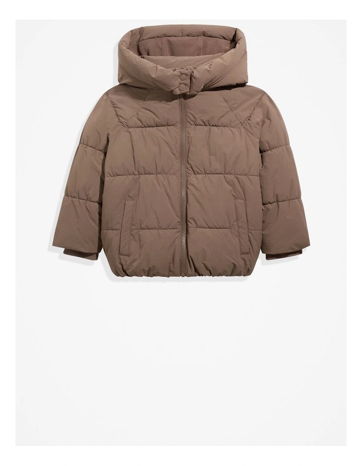 Recycled Nylon Puffer Sweat Jacket in Chocolate image 4