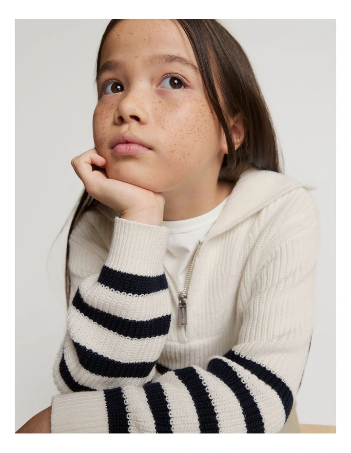 Organically Grown Cotton Zip Knit in Navy Stripe image 1