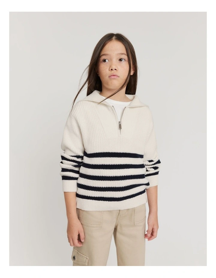 Organically Grown Cotton Zip Knit in Navy Stripe image 2