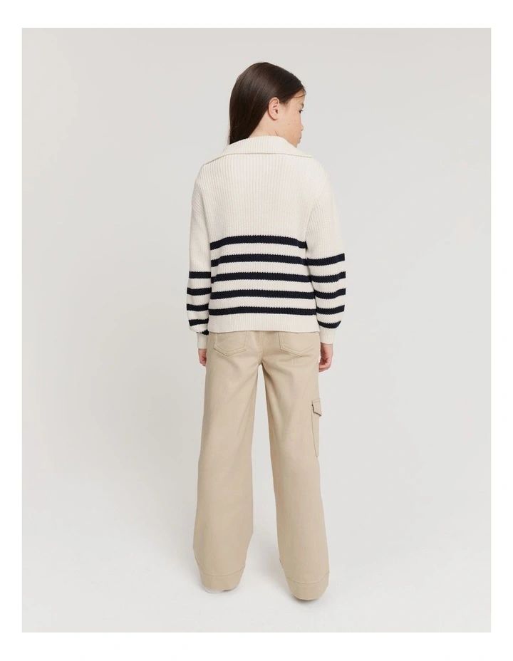 Organically Grown Cotton Zip Knit in Navy Stripe image 3