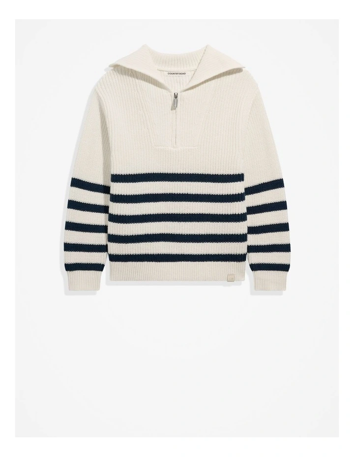 Organically Grown Cotton Zip Knit in Navy Stripe image 4