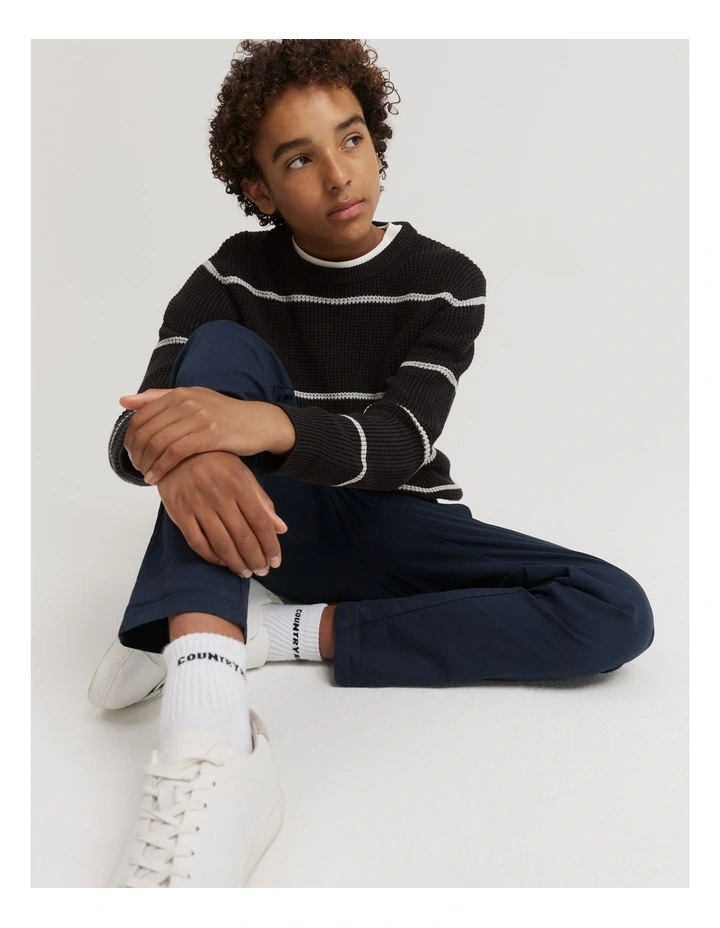 Teen Organically Grown Cotton Waffle Stripe Knit Sweater in Charcoal image 1