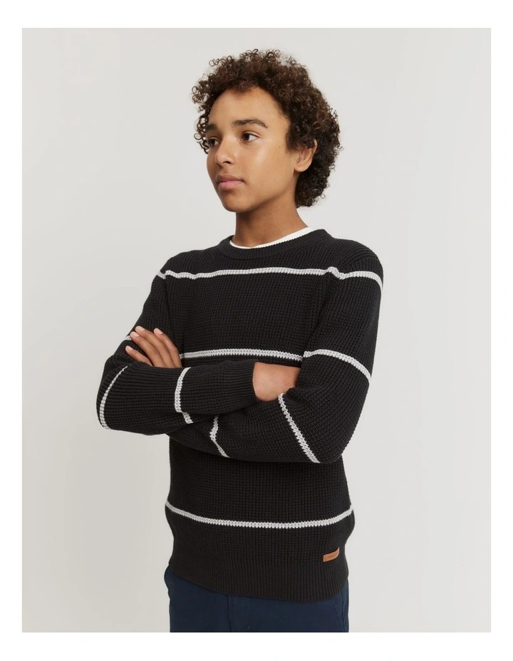Teen Organically Grown Cotton Waffle Stripe Knit Sweater in Charcoal image 2