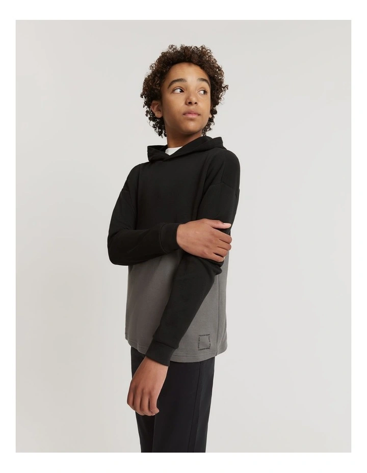 Teen Cotton Blend Logo Hooded T-Shirt in Charcoal image 2