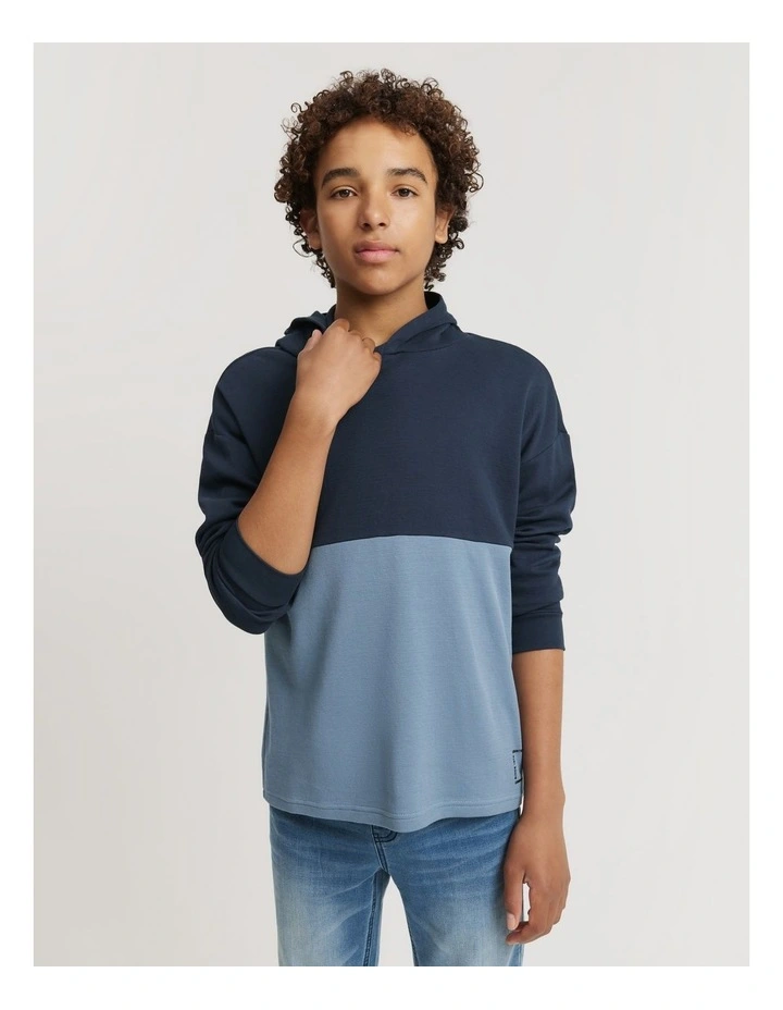 Teen Recycled Cotton Blend Logo Hooded T-shirt in Navy image 2