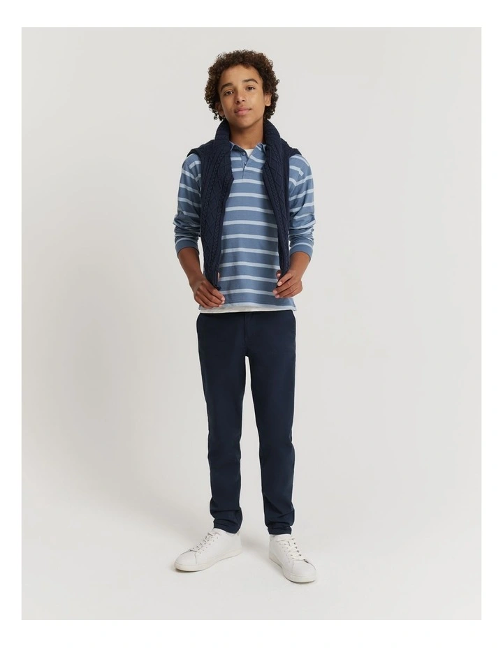 Teen Recycled Cotton Blend Stripe Rugby Top in Washed Blue image 1