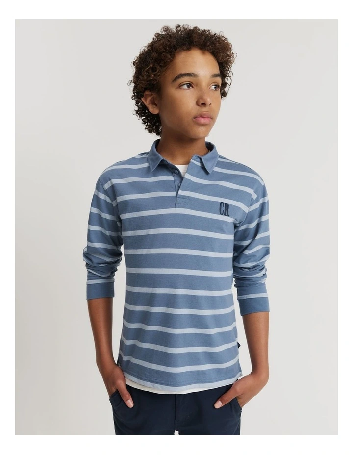 Teen Recycled Cotton Blend Stripe Rugby Top in Washed Blue image 3
