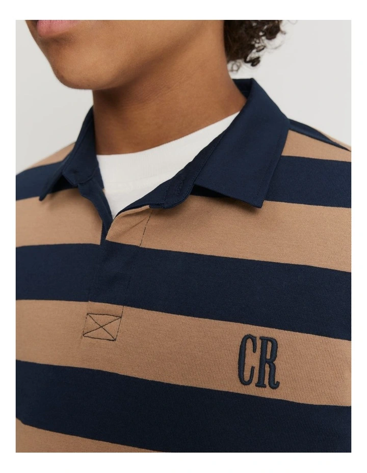 Teen Recycled Cotton Blend Block Stripe Rugby Top in Navy image 3