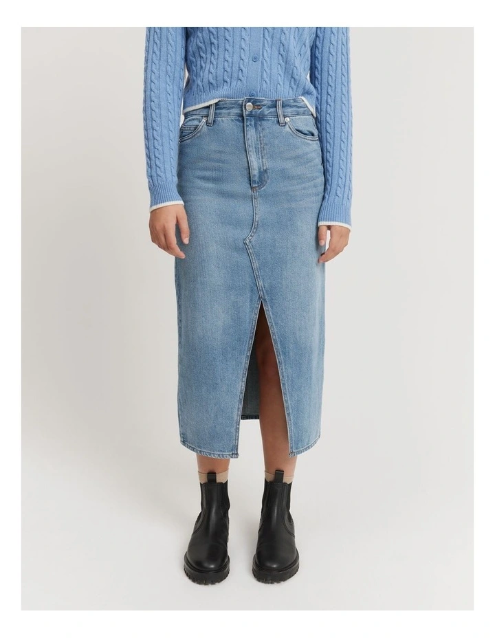 Teen Denim Midi Skirt in Light Blue image 2