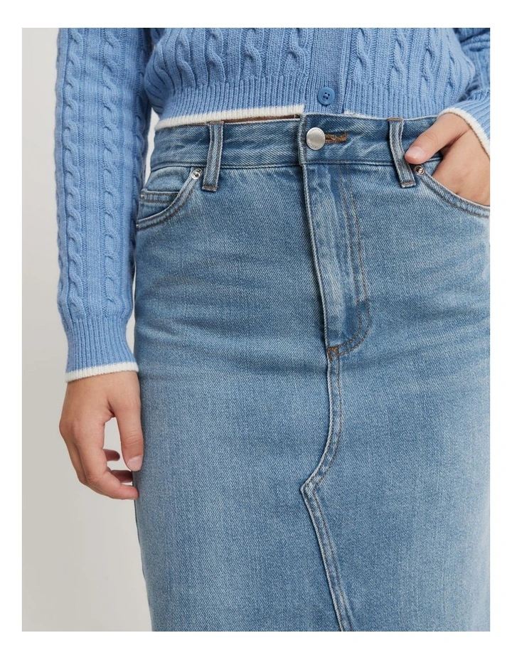 Teen Denim Midi Skirt in Light Blue image 3