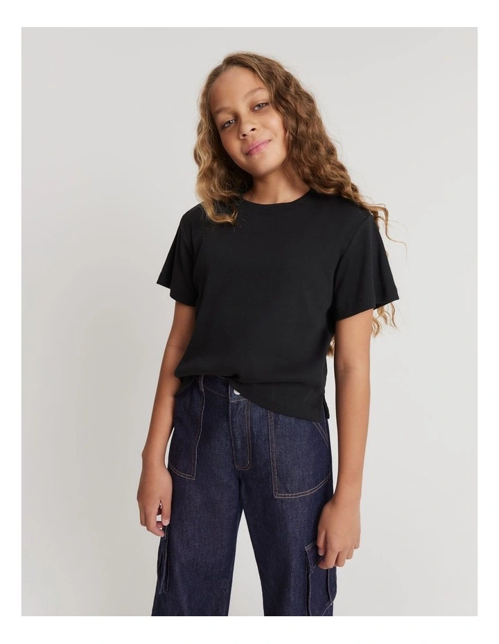 Teen Recycled Cotton Relaxed Rib T-shirt in Black image 1