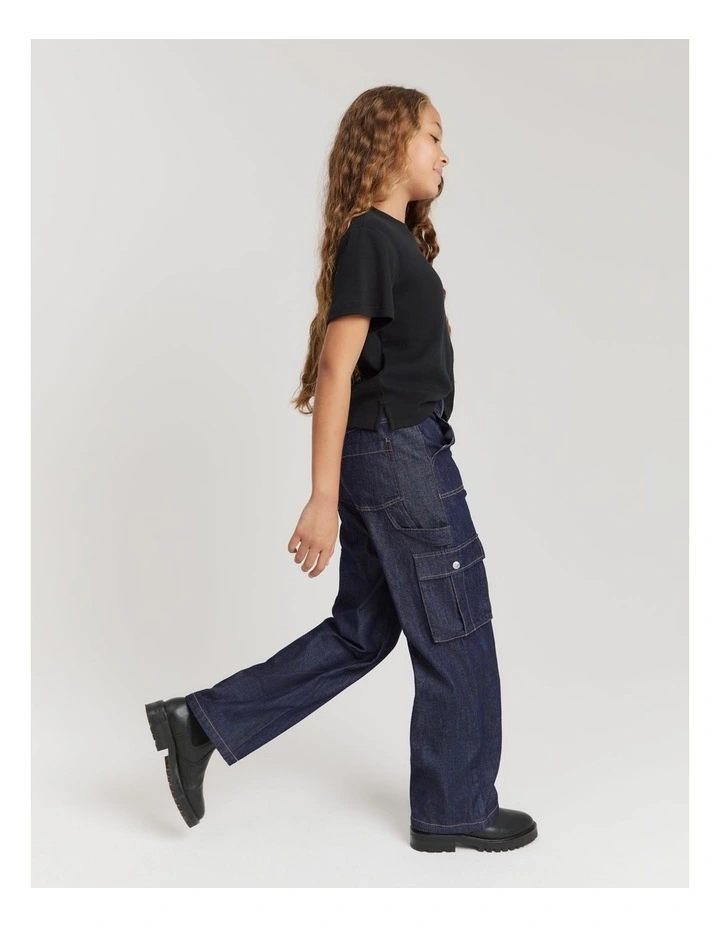 Teen Recycled Cotton Relaxed Rib T-shirt in Black image 2