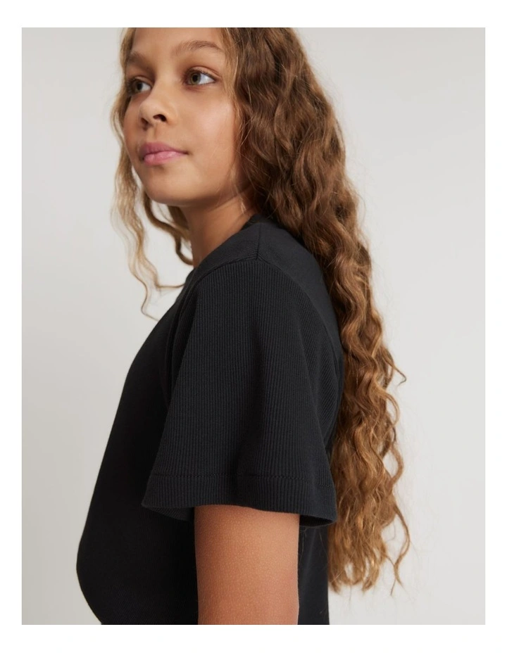 Teen Recycled Cotton Relaxed Rib T-shirt in Black image 3