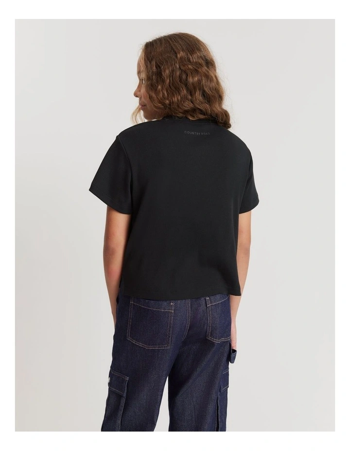 Teen Recycled Cotton Relaxed Rib T-shirt in Black image 4