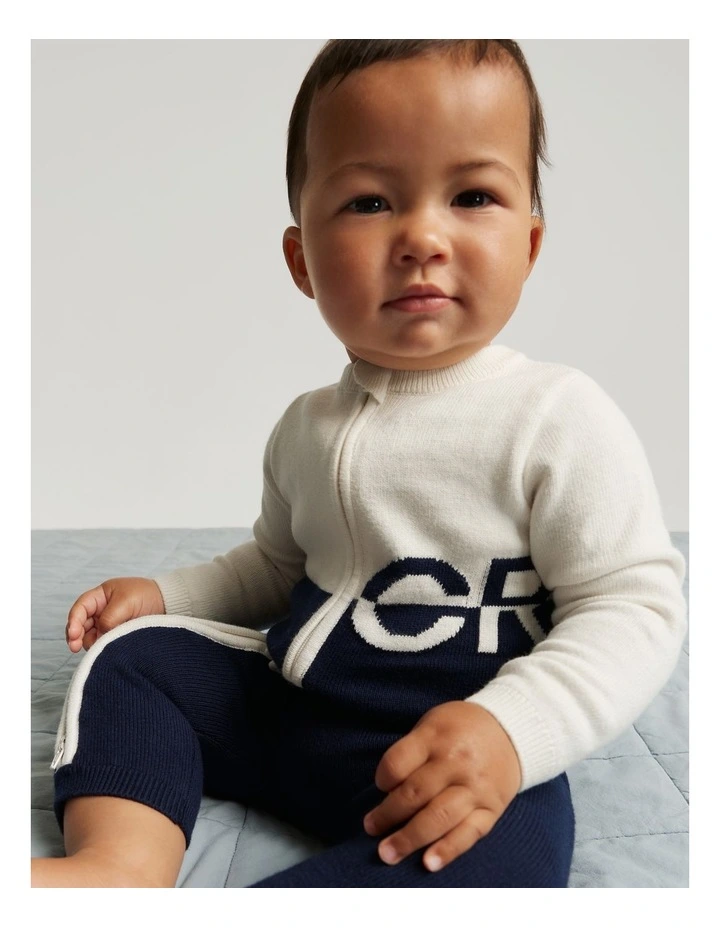 Organically Grown Cotton Logo Knit Jumpsuit in Navy image 1