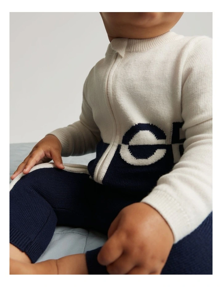 Organically Grown Cotton Logo Knit Jumpsuit in Navy image 2