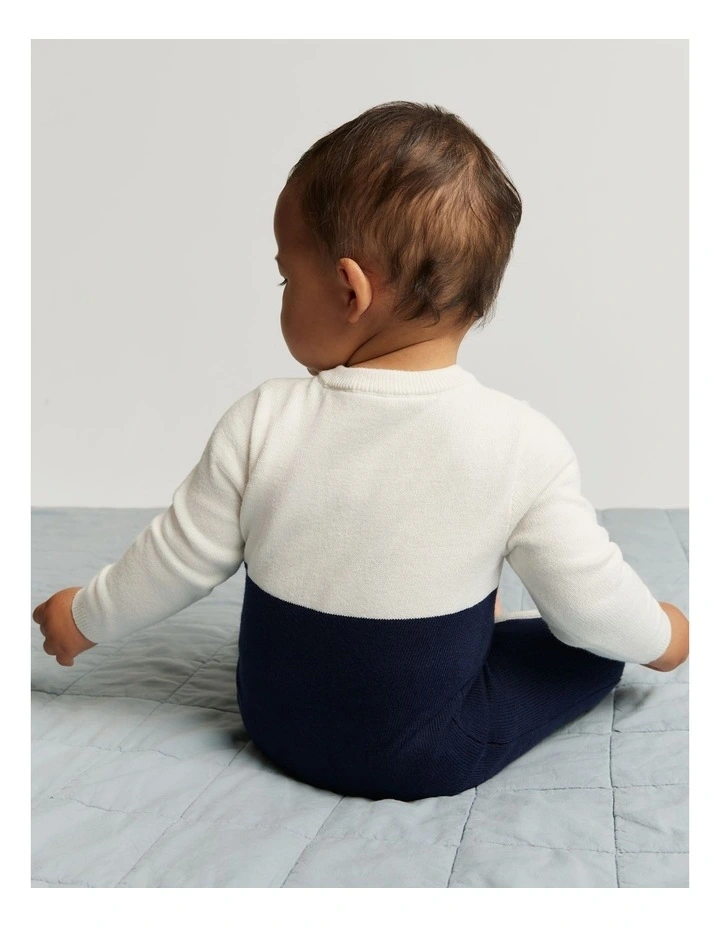 Organically Grown Cotton Logo Knit Jumpsuit in Navy image 3