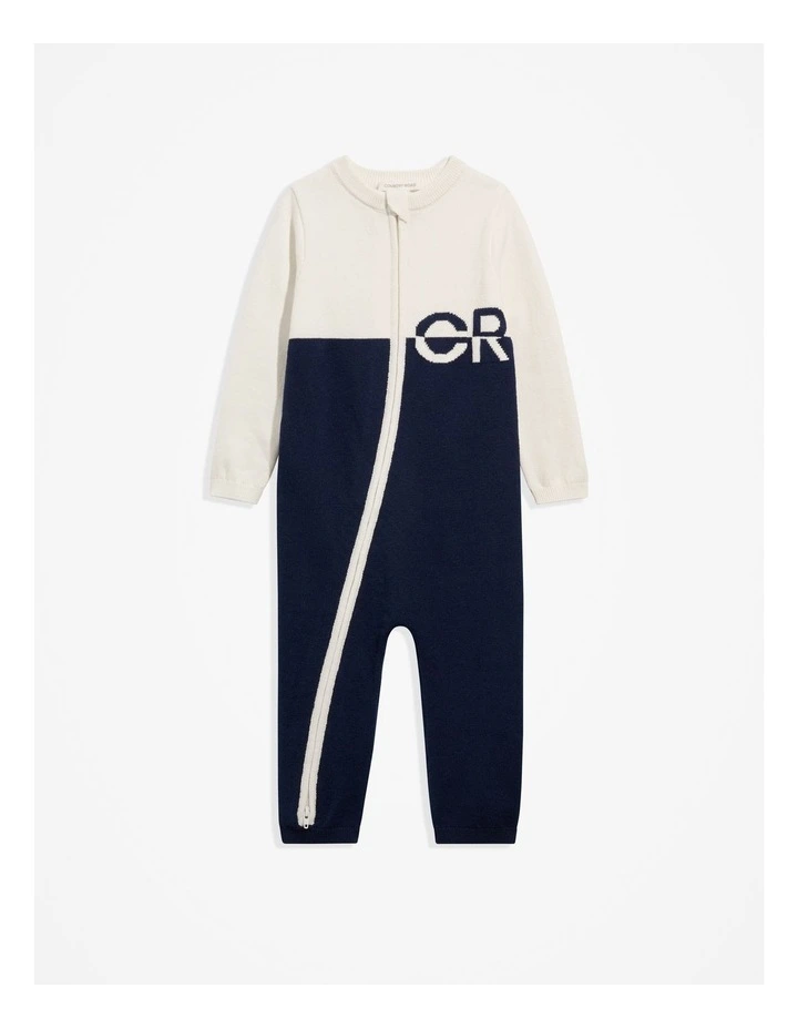 Organically Grown Cotton Logo Knit Jumpsuit in Navy image 4