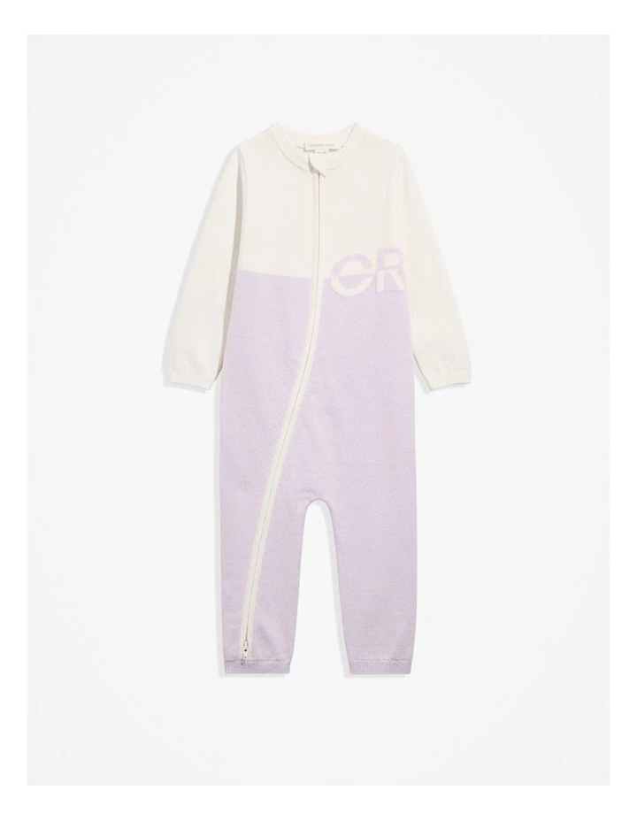 Cotton Logo Knit Jumpsuit in Lilac image 1