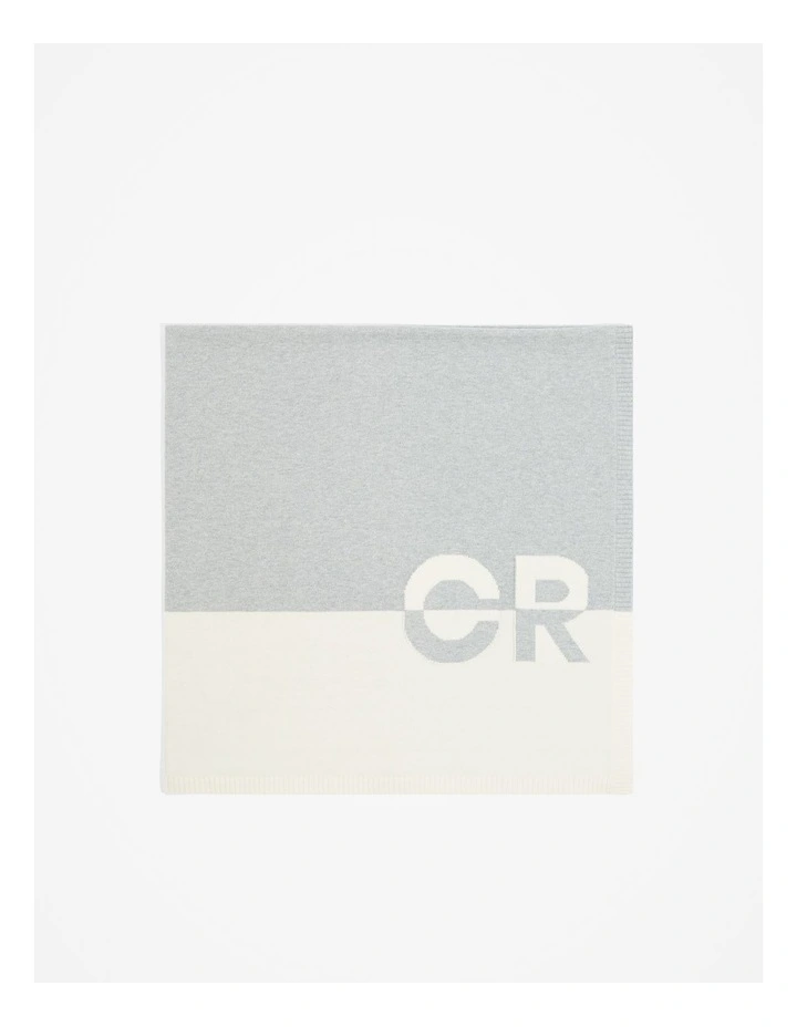 Organically Grown Cotton Logo Knit Blanket in Light Grey Marle image 1