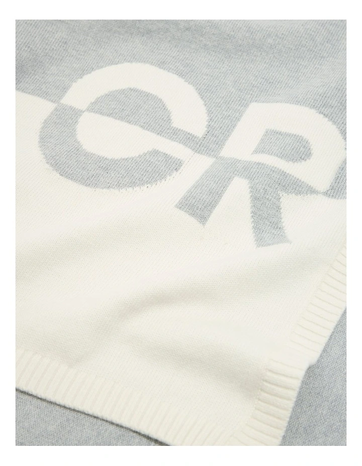 Organically Grown Cotton Logo Knit Blanket in Light Grey Marle image 3