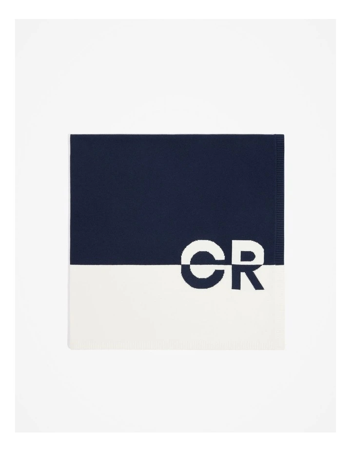 Organically Grown Cotton Logo Knit Blanket in Navy image 1
