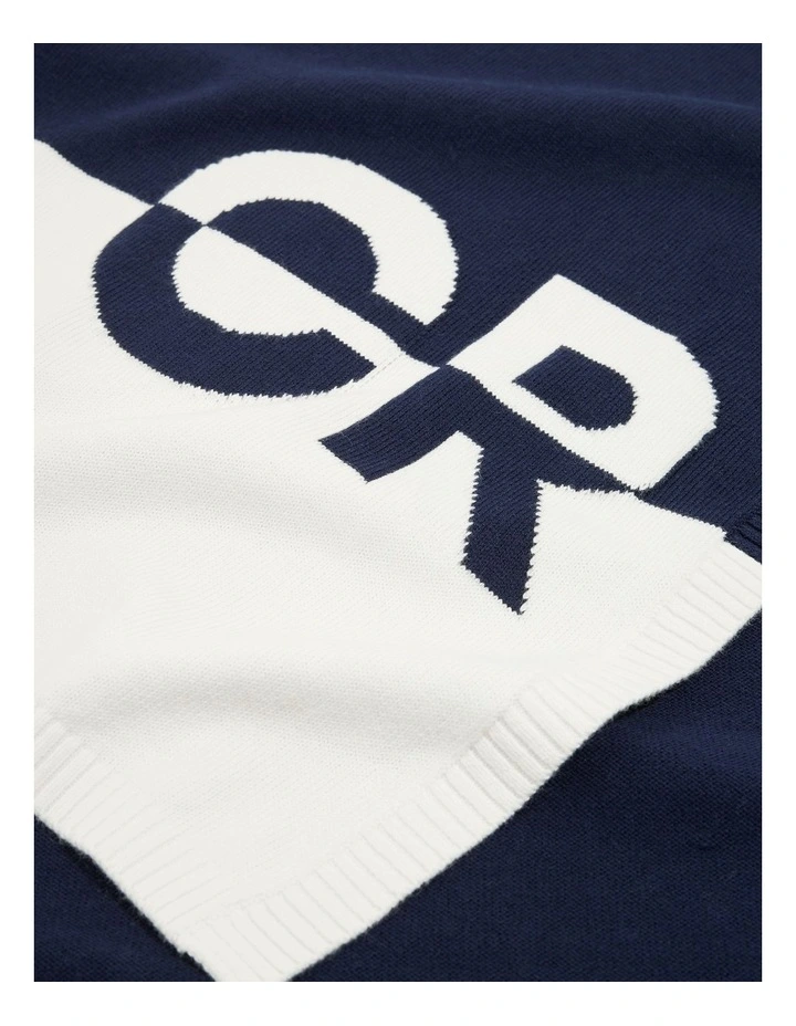 Organically Grown Cotton Logo Knit Blanket in Navy image 3