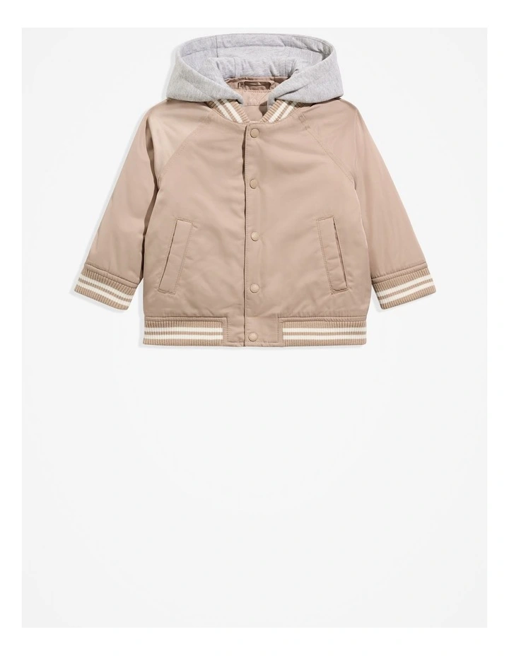 Organically Grown Cotton Sweat Hooded Jacket in Mushroom image 1