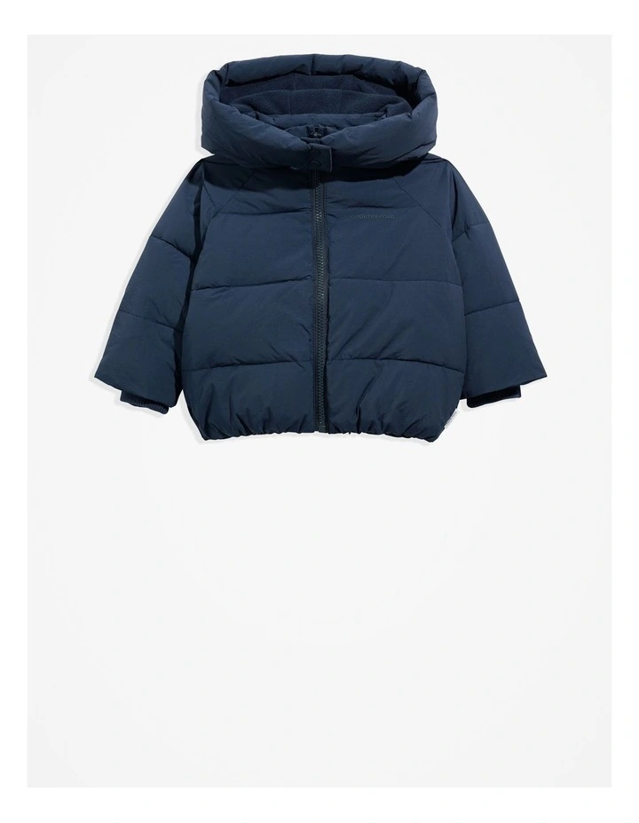Recycled Polyester Logo Puffer Jacket in Navy image 1