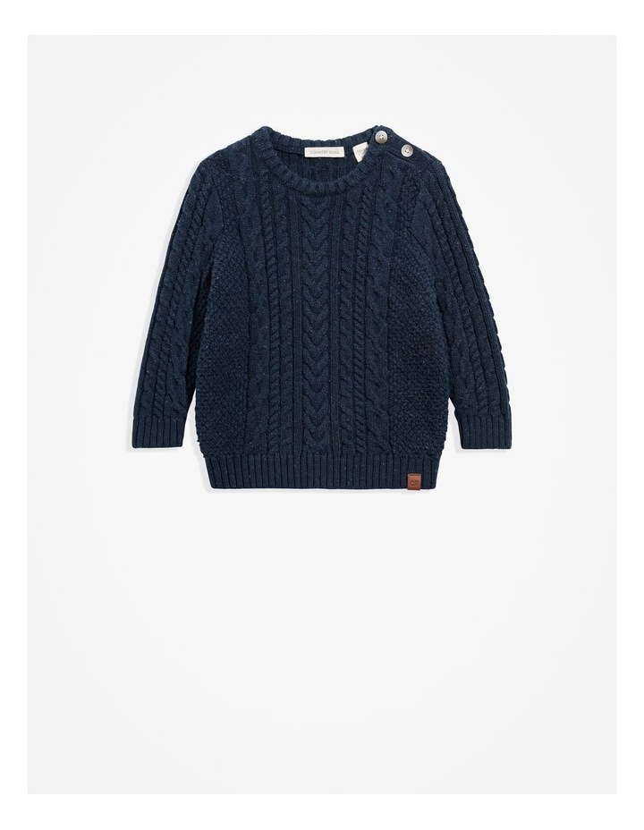 Organically Grown Cotton Cable Crew Knit in Navy