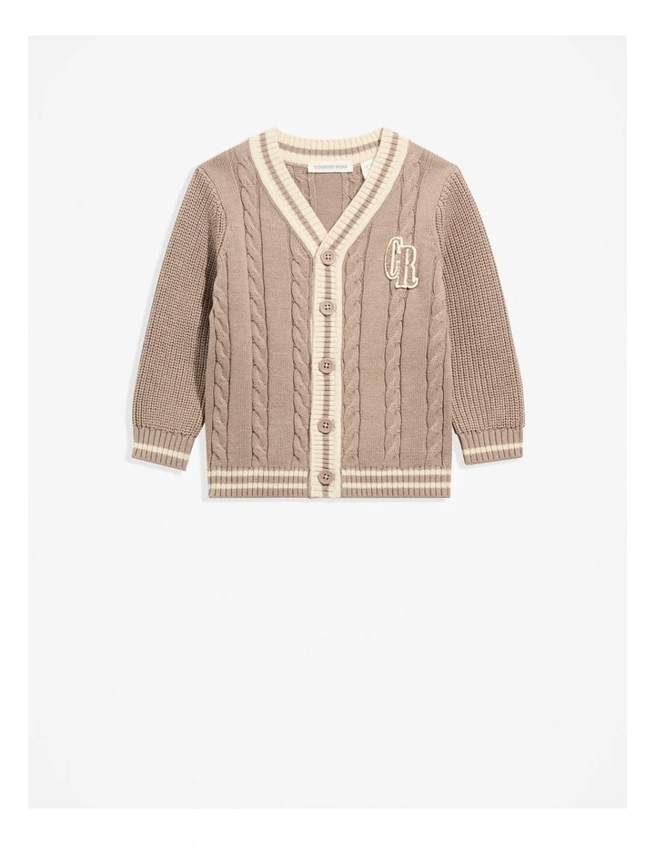 Organically Grown Cotton Varsity Cardigan in Mushroom image 1