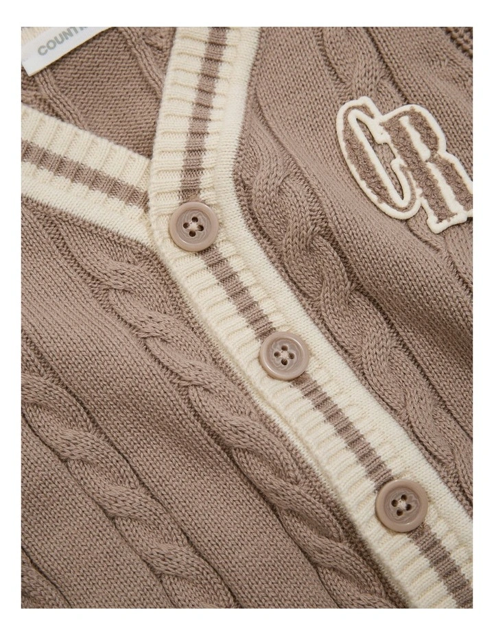 Organically Grown Cotton Varsity Cardigan in Mushroom image 2
