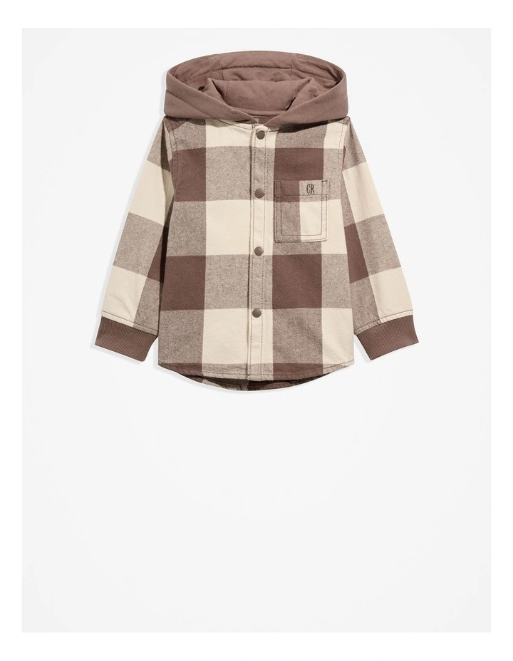 Australian Cotton Check Hooded Shirt in Chocolate image 1