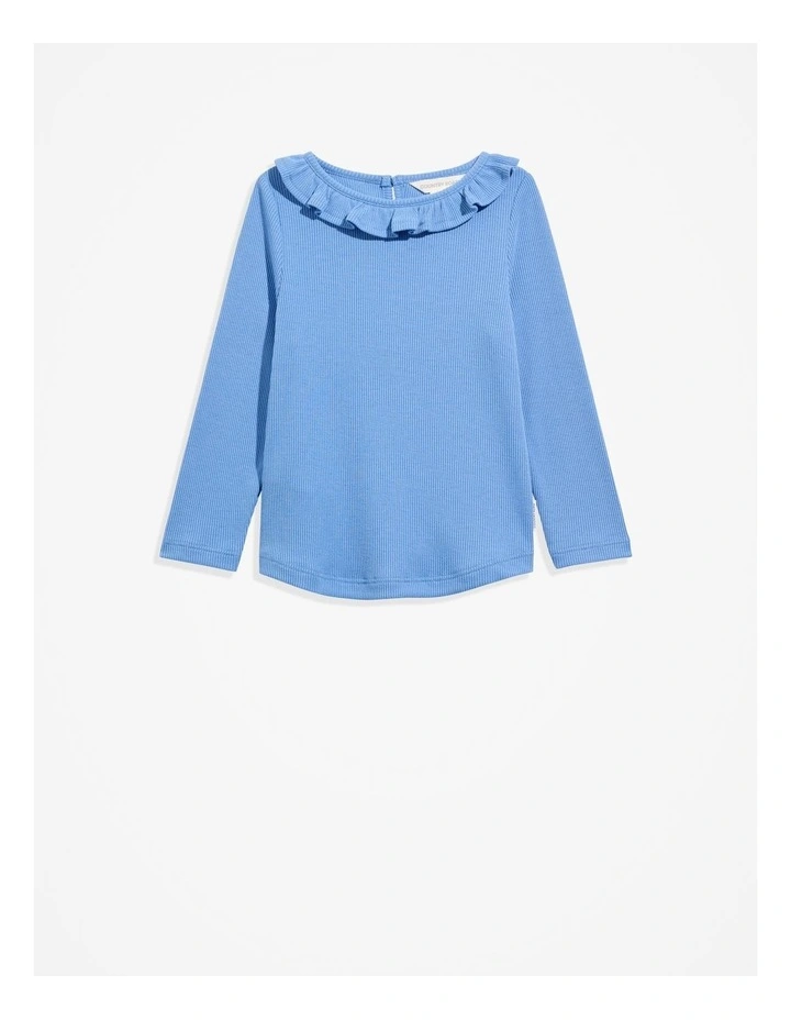 Recycled Polyester Blend Soft Frill T-shirt in French Blue image 1