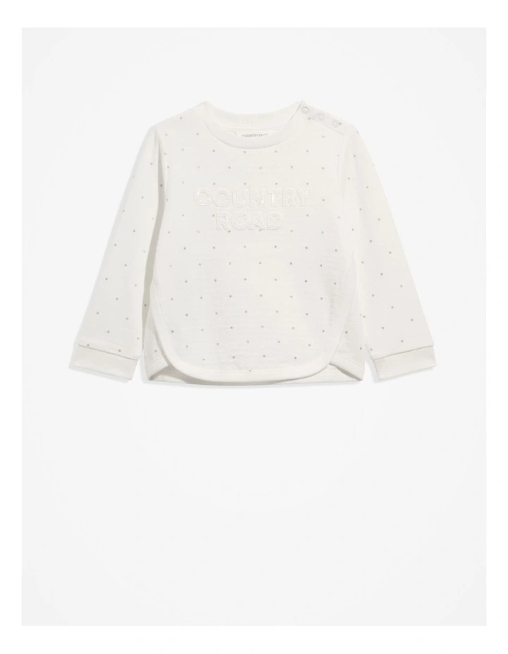 Australian Cotton Long Sleeve Sequin Logo T-shirt in Mtlc Spot Marsh image 1