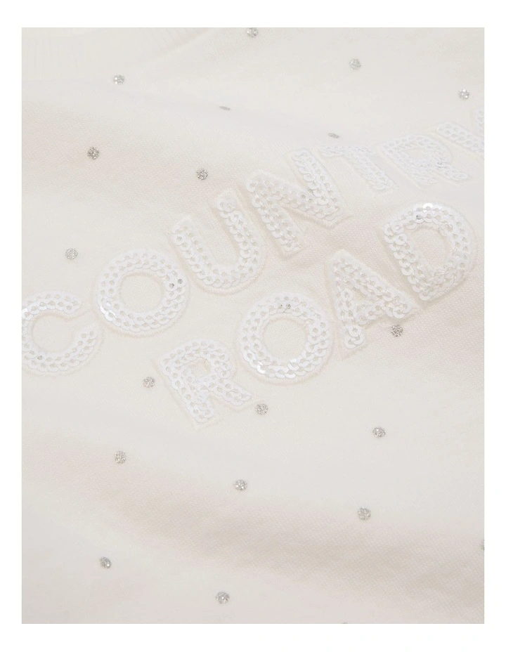 Australian Cotton Long Sleeve Sequin Logo T-shirt in Mtlc Spot Marsh image 2