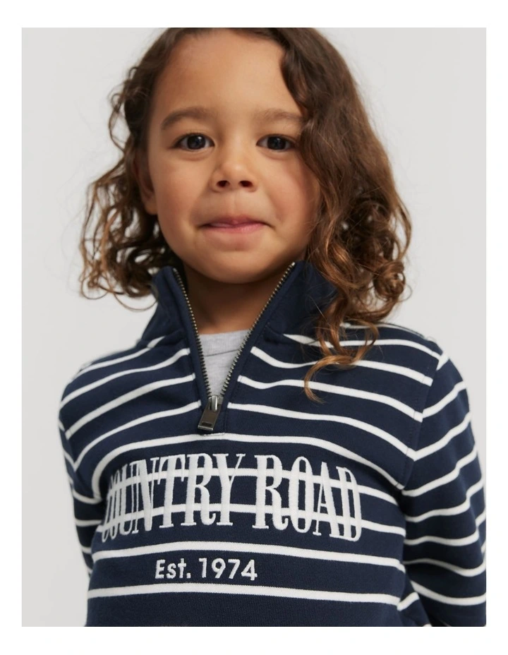 Country Road Heritage Half Zip Sweat Top In Navy Stripe MYER