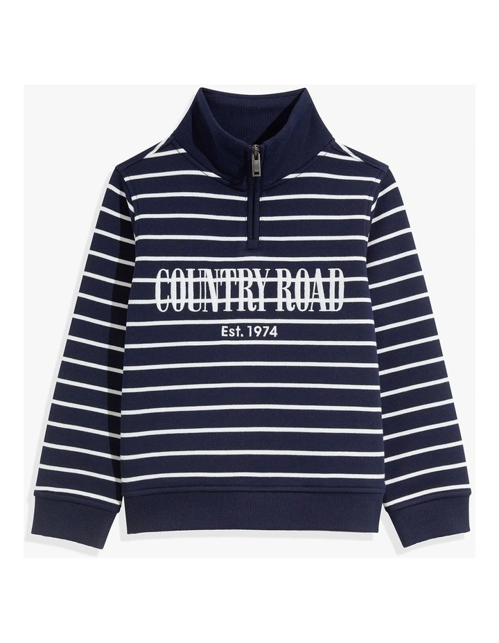 Country Road Heritage Half Zip Sweat Top In Navy Stripe MYER