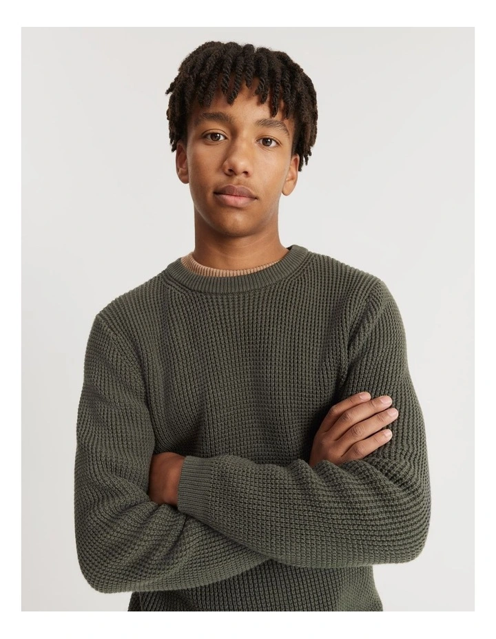 Teen Cotton Waffle Knit in Khaki Green image 1