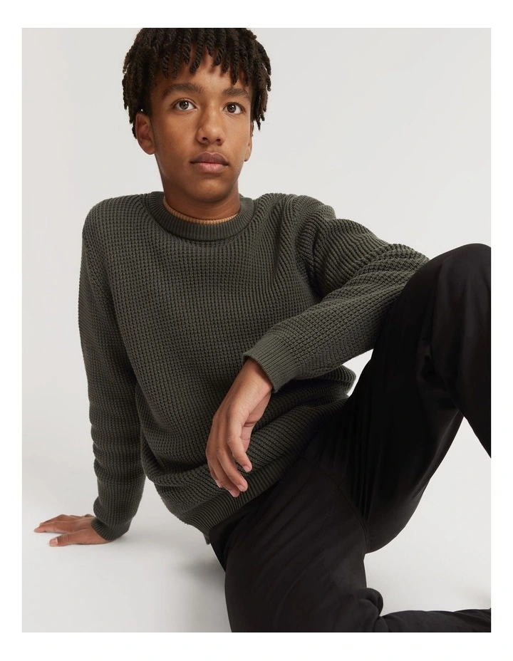 Teen Cotton Waffle Knit in Khaki Green image 2