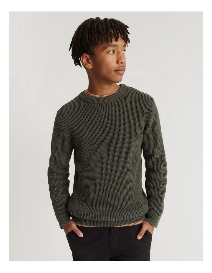 Teen Cotton Waffle Knit in Khaki Green image 3