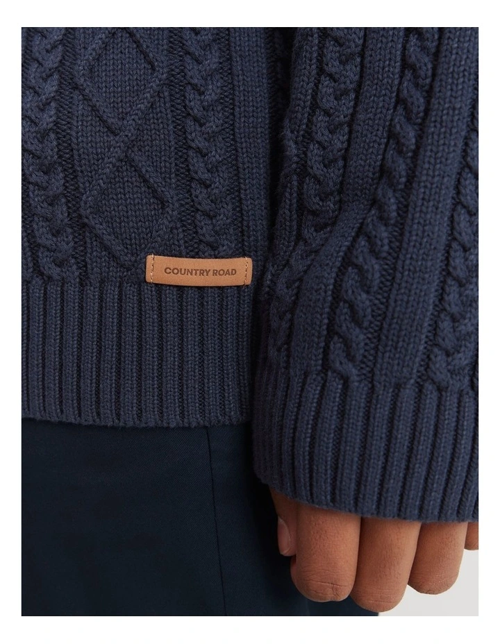 Teen Organically Grown Cotton Cable Half Zip Knit in Navy image 3