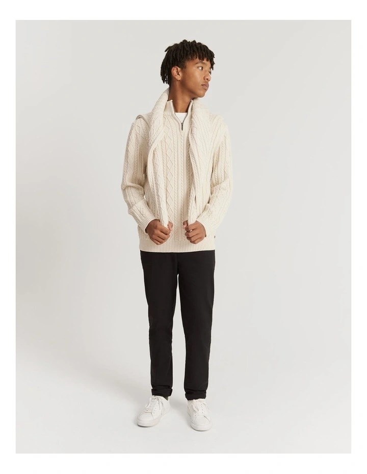 Teen Cotton Cable Half Zip Knit in Oatmeal Marle image 2