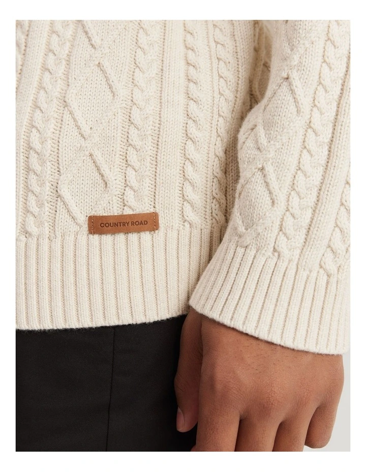 Teen Cotton Cable Half Zip Knit in Oatmeal Marle image 3