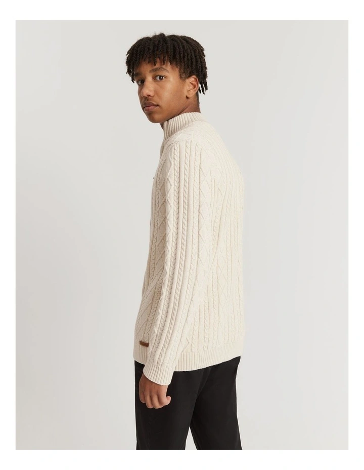 Teen Cotton Cable Half Zip Knit in Oatmeal Marle image 4
